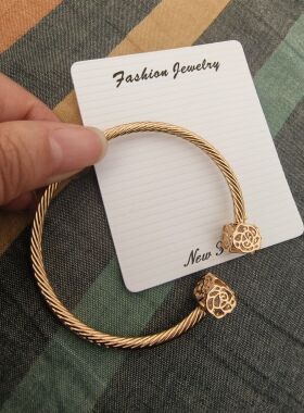 欧美玫瑰花扭花开口手镯 日韩时尚首饰品手链