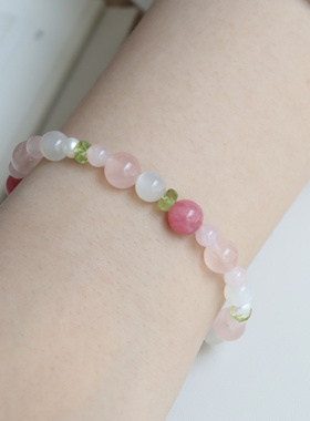 原创「繁华」天然马粉水晶蔷薇辉女清爽夏日手链手串S925银