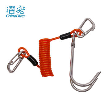 Diving flow hook stainless steel double-head hook discharge single-head hook spring rope hook top undercurrent scuba safety rope flow hook