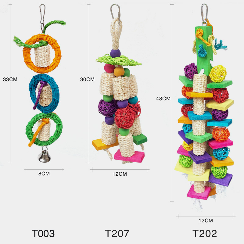 粤迪鹦鹉鸟玩具用品彩色吊串啃咬木制中型鹦鹉用品T003/T202/T207 - 图0