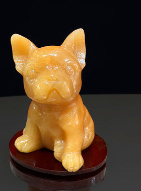 天然玉石米黄玉狗摆件