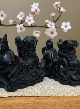 黑色石材貔貅摆件一对招财进宝
