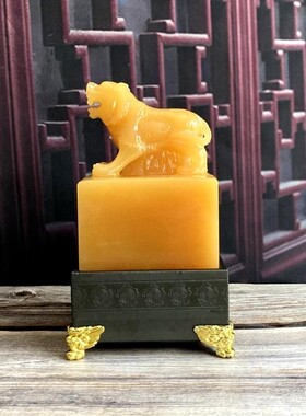 天然老虎招财客厅办公室印章摆件