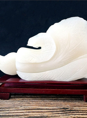 天然玉白菜招财摆件石雕纯手工博古架酒柜家居客厅装饰品日常送礼