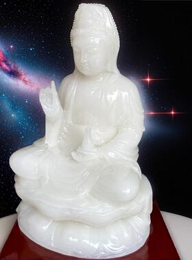 天然白玉观音摆件祝福平安装饰品