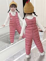 Childrens down cotton back with pants boy one-piece clothes able to open gear girls warm and thickened baby pants autumn and winter outwear