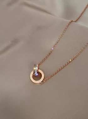 奥特莱斯玫瑰金双环项链罗马数字轻奢小众高级感锁骨链首饰女配饰