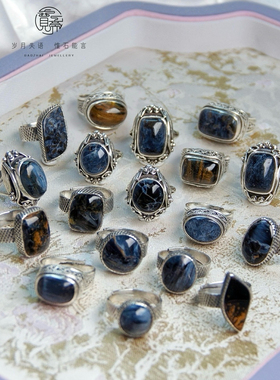 天然彼得石戒指女新款尼泊尔925纯银镶嵌复古宫廷风小众个性独特