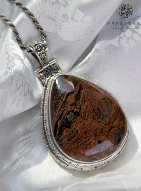 天然彼得石吊坠挂件925纯银手工镶嵌小众火烧云系列复古女经典款