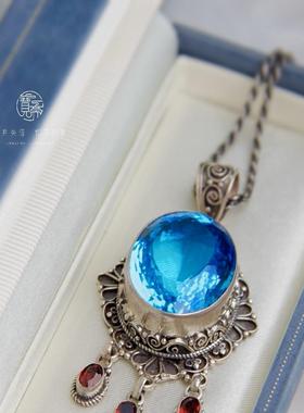 尼泊尔手工民族风瑞士兰蓝蓝托帕宫廷风吊坠vintage风超闪保真