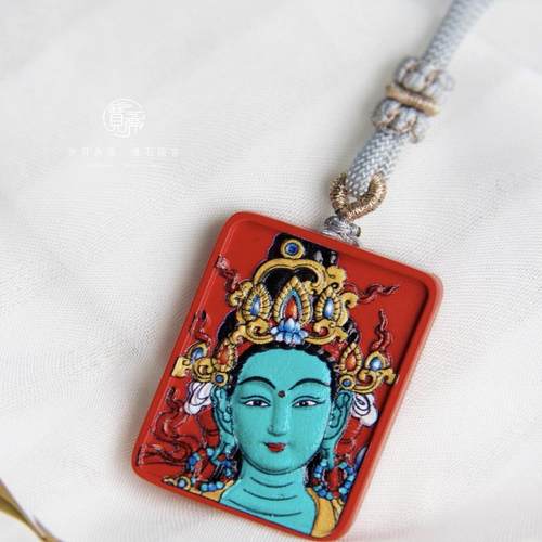朱砂彩绘绿度母吊坠平安国风新中式本命年男女生挂件项链高含量 - 图1