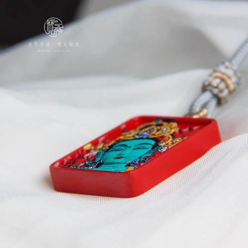 朱砂彩绘绿度母吊坠平安国风新中式本命年男女生挂件项链高含量 - 图2