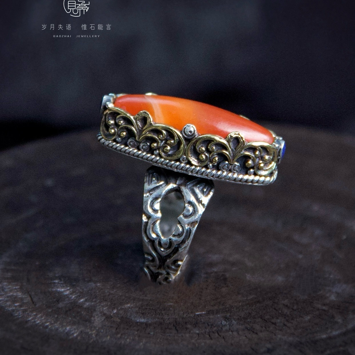 Old chalcedony ring 925 sterling silver hand-inlaid hand-made domineering Tibetan heavy industry silver thick silk wrapped unique product