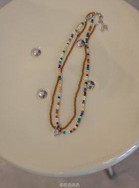 匡舟本色 韩国设计师小众款 复古彩色水晶多层项链 叠戴锁骨颈链