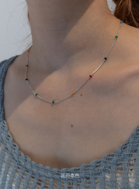 匡舟本色 韩国小众设计 极简高级感 彩虹豆豆串珠滴油项链锁骨