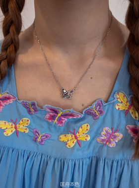 匡舟本色  法式甜心高级感 复古蝴蝶爱心彩色宝石镶嵌 项链锁骨链