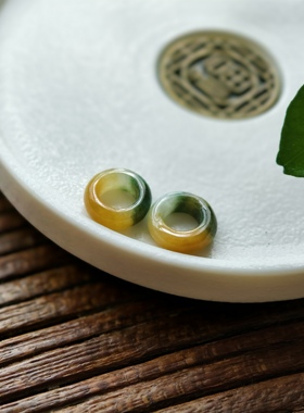 天然翡翠a货冰黄翡飘花复古新中式手工diy配饰配件彩圈跑环跑圈