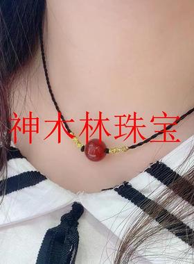 红玛瑙圆珠玉吊坠女款简约复古玉髓s925银锁颈链骨转运珠项链饰品