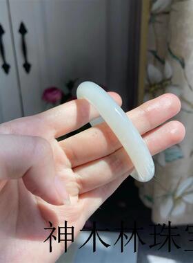 和田玉手镯女款天然胖圆条新疆羊脂白玉金丝玉镯子美人条礼物证书