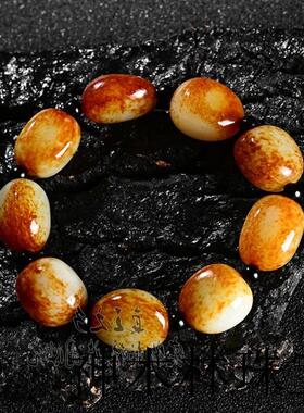 新疆和田玉籽料手链原石原皮手串男女同款红皮羊脂籽玉石手串送礼