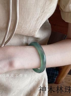 高端油青绿色玛瑙手镯冰透招财美人镯气质百搭时尚女款转运送礼物
