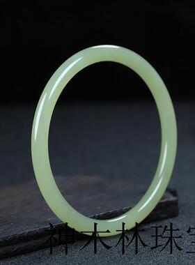 和田玉手镯女款晴水绿玉镯子小细圆条叮当镯少女手饰品年轻款证书