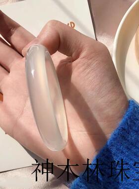 冰种飘花手镯扁圆条白玉髓手镯月光玛瑙玉镯子女翡翠色荔枝冻证书