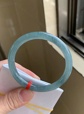 冰种飘花老蓝水细圆条手镯晴水蓝翡翠色玉镯子叮当贵妃美人条玉镯