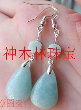 精选缅甸翡翠色货耳环水滴耳坠复古玉耳钩冰种耳玉坠银饰饰品送礼
