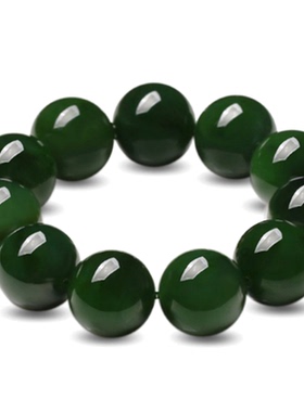 精选新疆和田玉色碧玉大圆珠手串高端玉石男女同款转运珠手链送礼