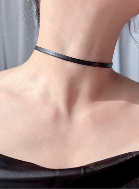 S925纯银高级感黑色皮绳项圈项链