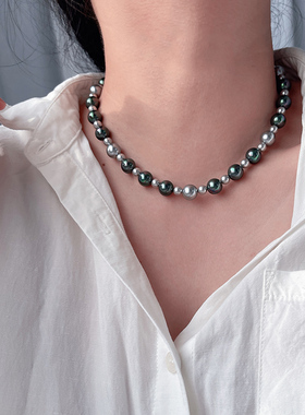 倪妮高级感混搭大溪地色珍珠项链