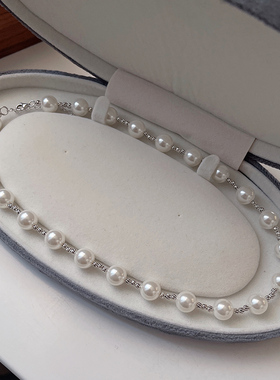 设计师款纯银混搭澳白色珍珠项链