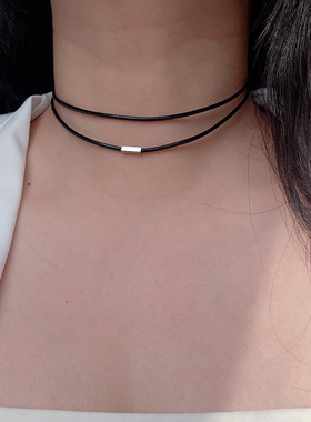 纯银孙千同款双层皮绳choker项链