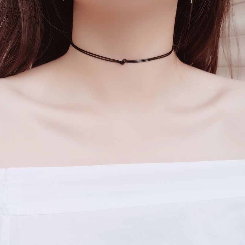 明星同款项链锁骨链女皮绳925纯银颈链choker项圈脖子饰品短颈带