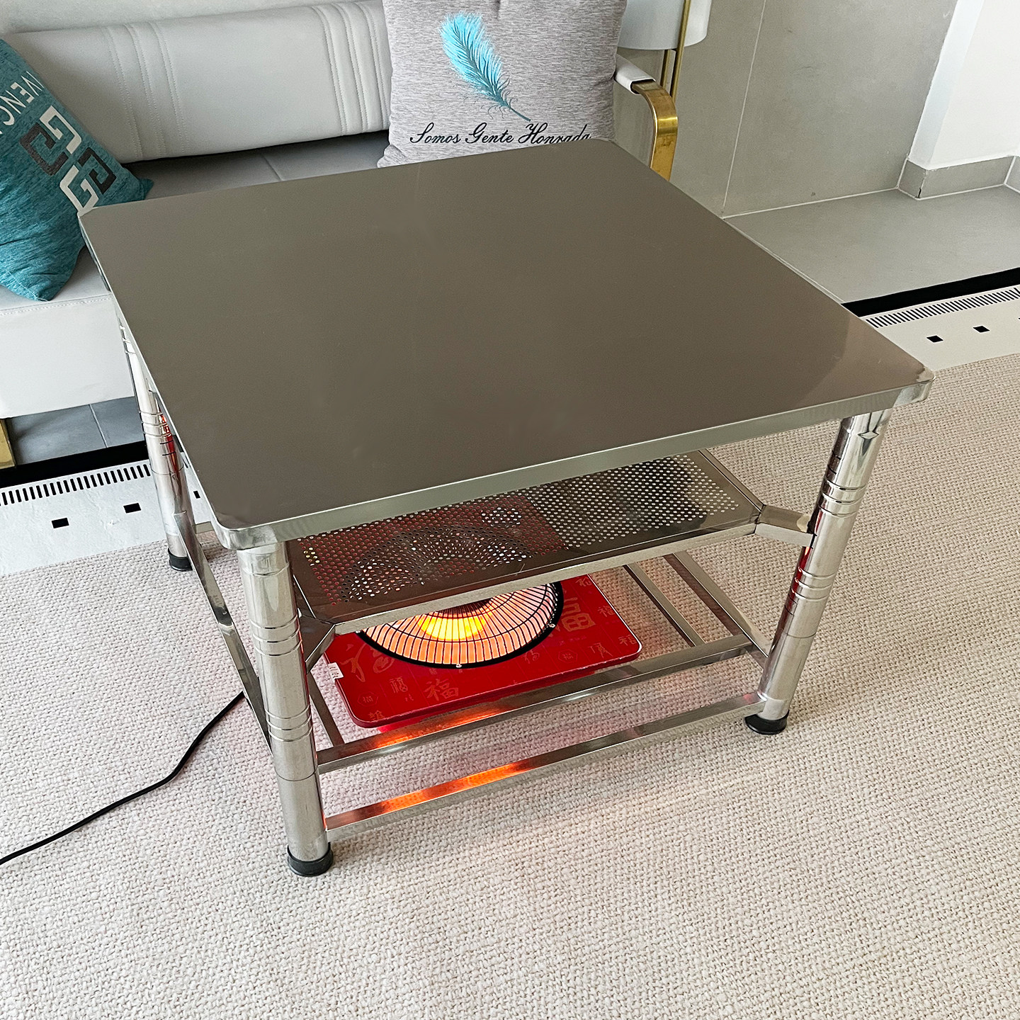 新款家用烤火桌子全不锈钢SUS304冬季取暖正方形折叠组装电炉餐桌,淘宝优惠券,粉丝福利购,淘宝优惠卷
