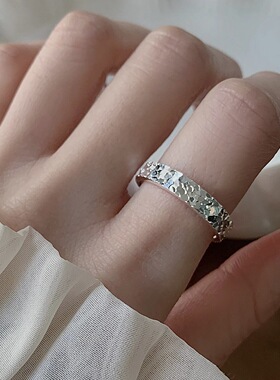 s925纯银碎冰冰开口戒指女食指环