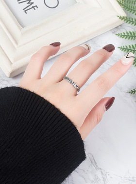 黑白轩 S925银铜钱戒指女泰银做旧钱币招财聚财指环复古食指戒