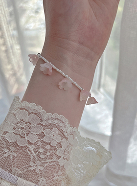 琉璃小清新粉色铃兰花925银手饰