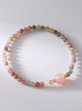 新中式国风s925纯银天然碧玺串珠弹力绳手链手串女生盐源玛瑙手饰