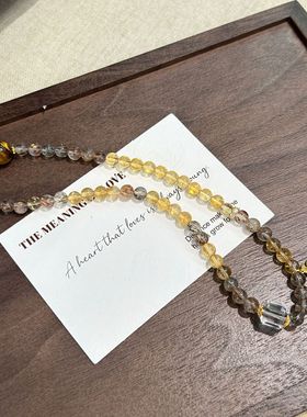 天然黑金超黄虎眼银手链白水晶个性小众白水晶串珠