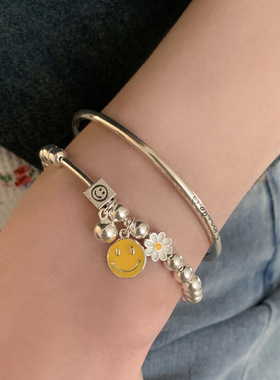 微笑字母手镯女ins小众设计极简风复古简约笑脸细款手环