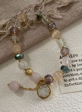 时尚运动型粉色玛瑙猫眼石手链女轻奢高级感水晶手链