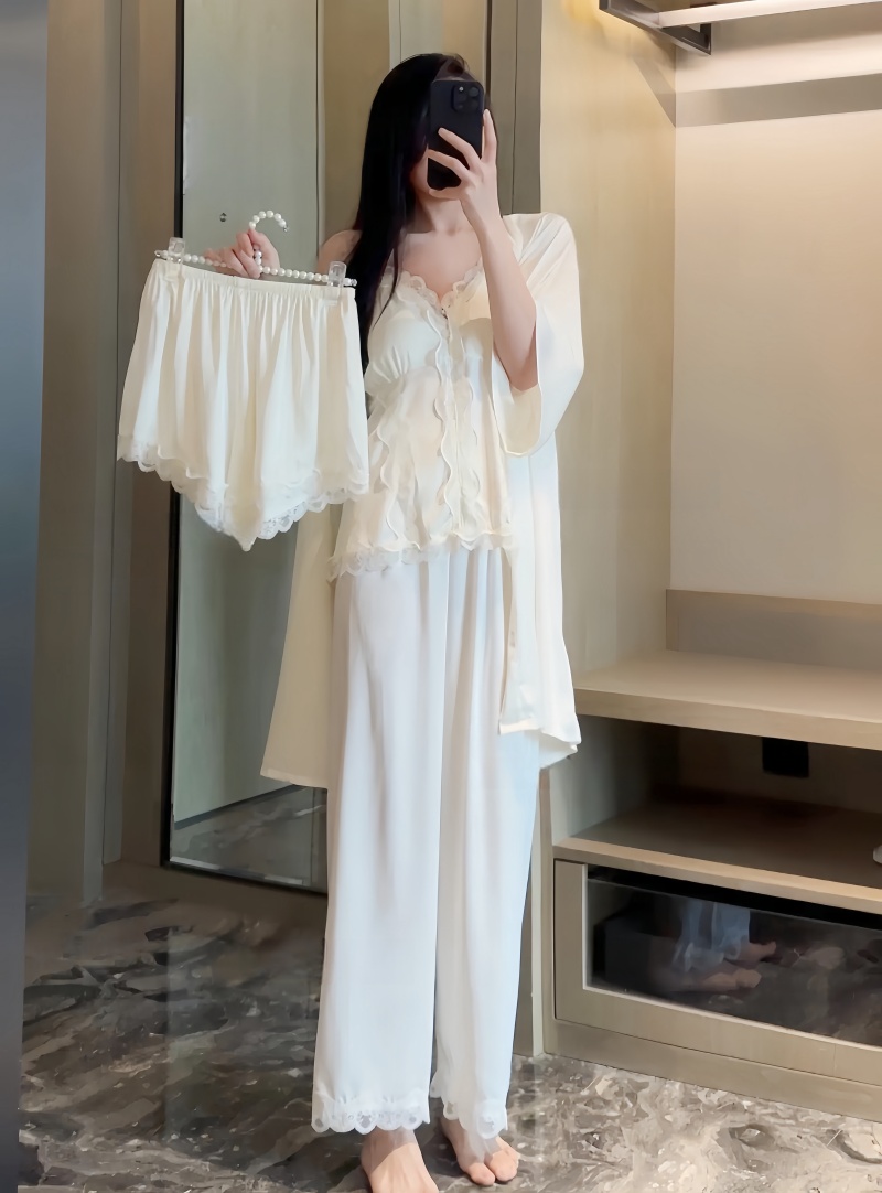 『AITA』春夏睡裙套装冰丝吊带小胸纯色家居服蕾丝短裤性感睡衣 - 图1