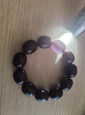 中东蜜蜡桶珠蓝绿精灵丝蜡手串变色打光透明内有云雾20x17mm老料