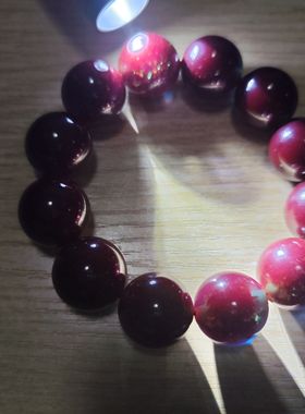 中东蜜蜡老料强紫面蓝绿精灵爆花手串19mm