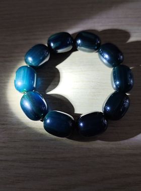 中东蜜蜡深蓝丝蜡雪山桶珠手串