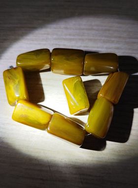 中东蜜蜡古董蜜蜡鹦鹉绿丝蜡异形手串