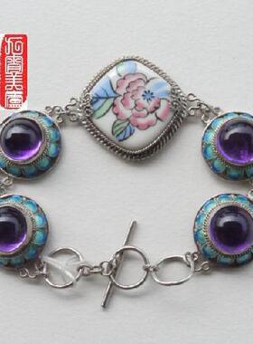 纯手工纯银花丝镶嵌手链情侣时尚