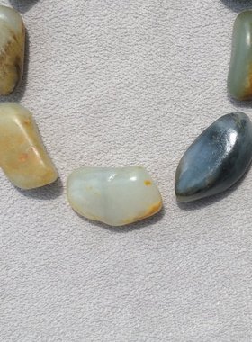 新疆和田玉籽料原石手串天然青白玉黄皮沙枣青多宝玉石手链长条形